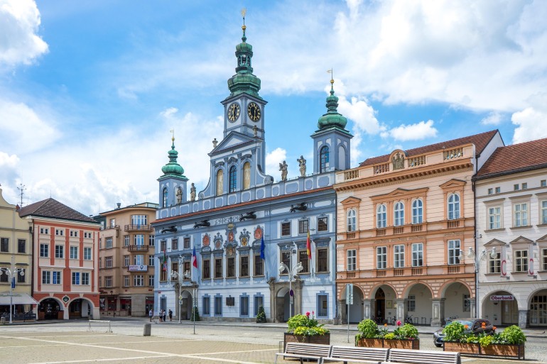 Rynek w Czeskich Budziějovicach - stolicy regionu Czech Południowych